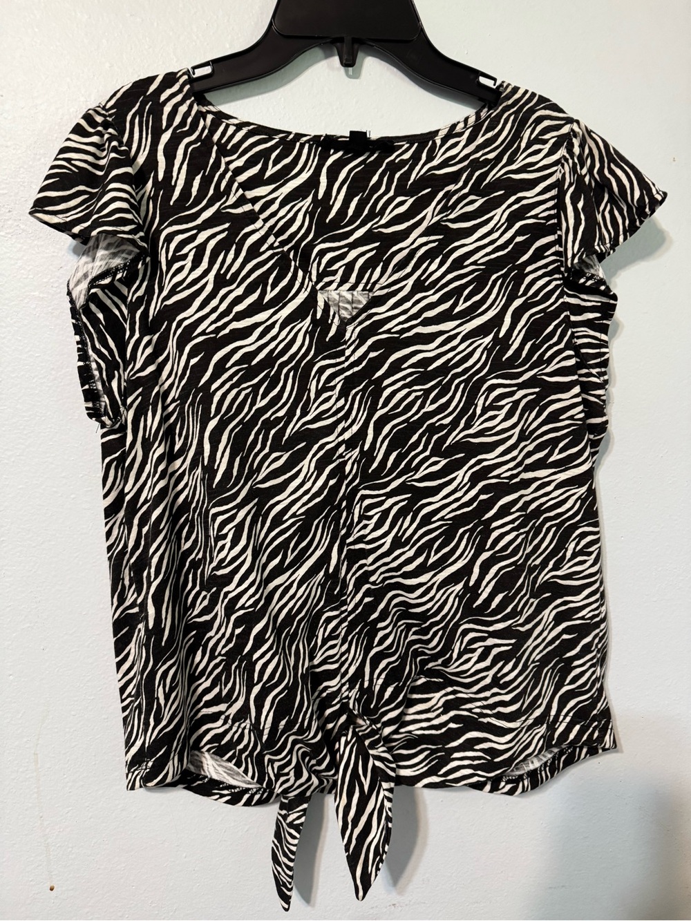 Zebra-Print Tie-Front Women’s Top in Black & White